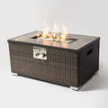 Propane Fire Pit Table Built for Year-Round Gatherings, 40,000 BTU Auto-Ignition, Rattan Base, Blue Glass